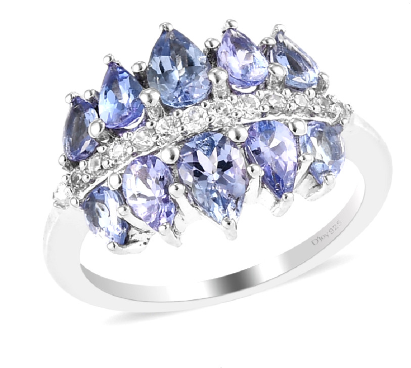 2.4 ctw Pear Cut TANZANITE RING PLATINUM over STERLING SILVER Size 8 NWT