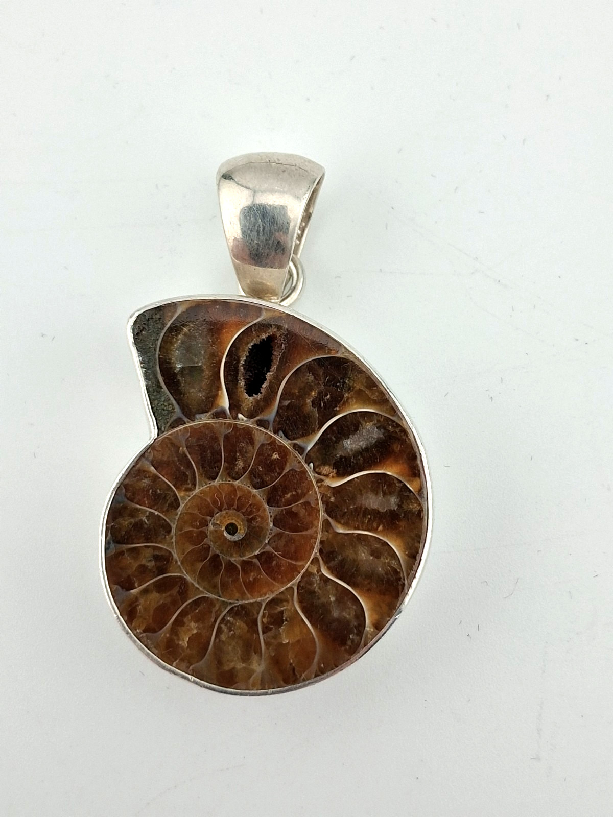 Charles Albert 950 Fine Sterling Silver Ammonite Fossil Pendant Nice Thick 14g