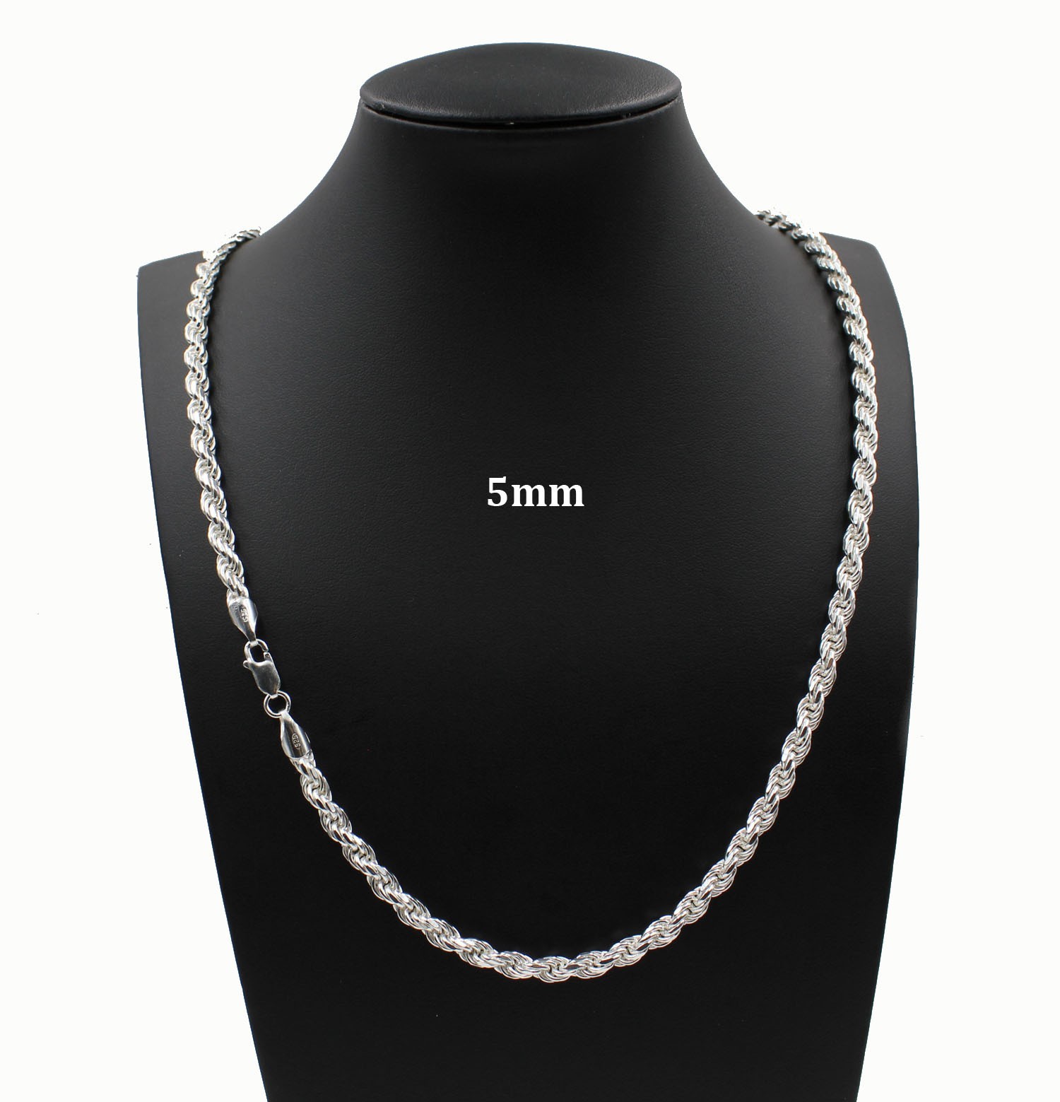 SOLID 925 Sterling Silver 5mm 22″ Diamond Cut Rope Chain Necklace Mens Womens
