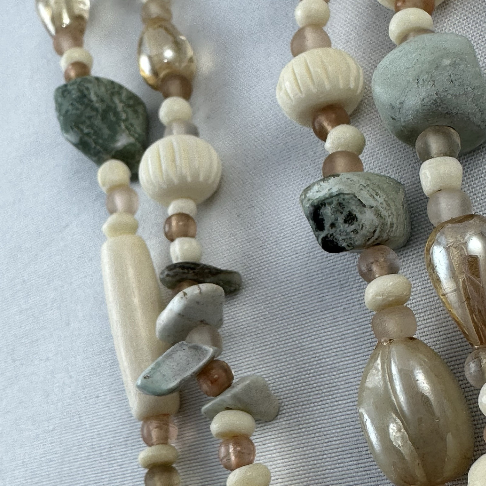 Vintage 40″ Long Stone Bone Beaded Necklace