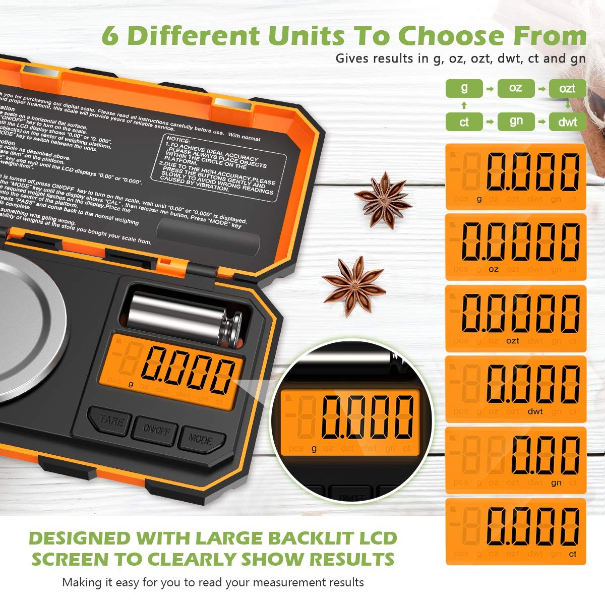 High Precision Orange Digital Jewelry Scale 50g Compact Portable Tare Function