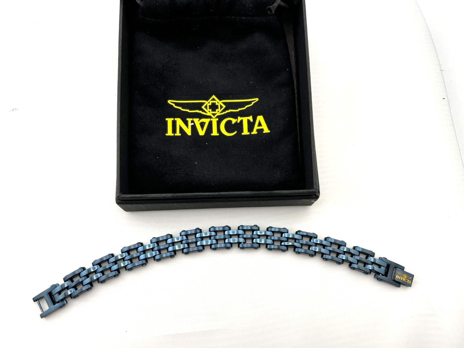 NIB INVICTA Men’s Blue Stainless Steel Bicycle Chain Bracelet Jewelry Biker