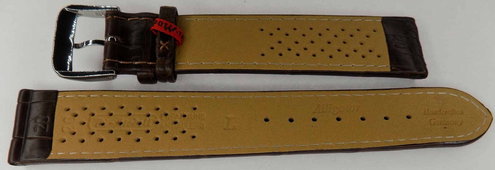 NATURAL SKIN VARIES Di-Modell Brown Genuine Alligator 20mm EXTRA LONG Watch Band