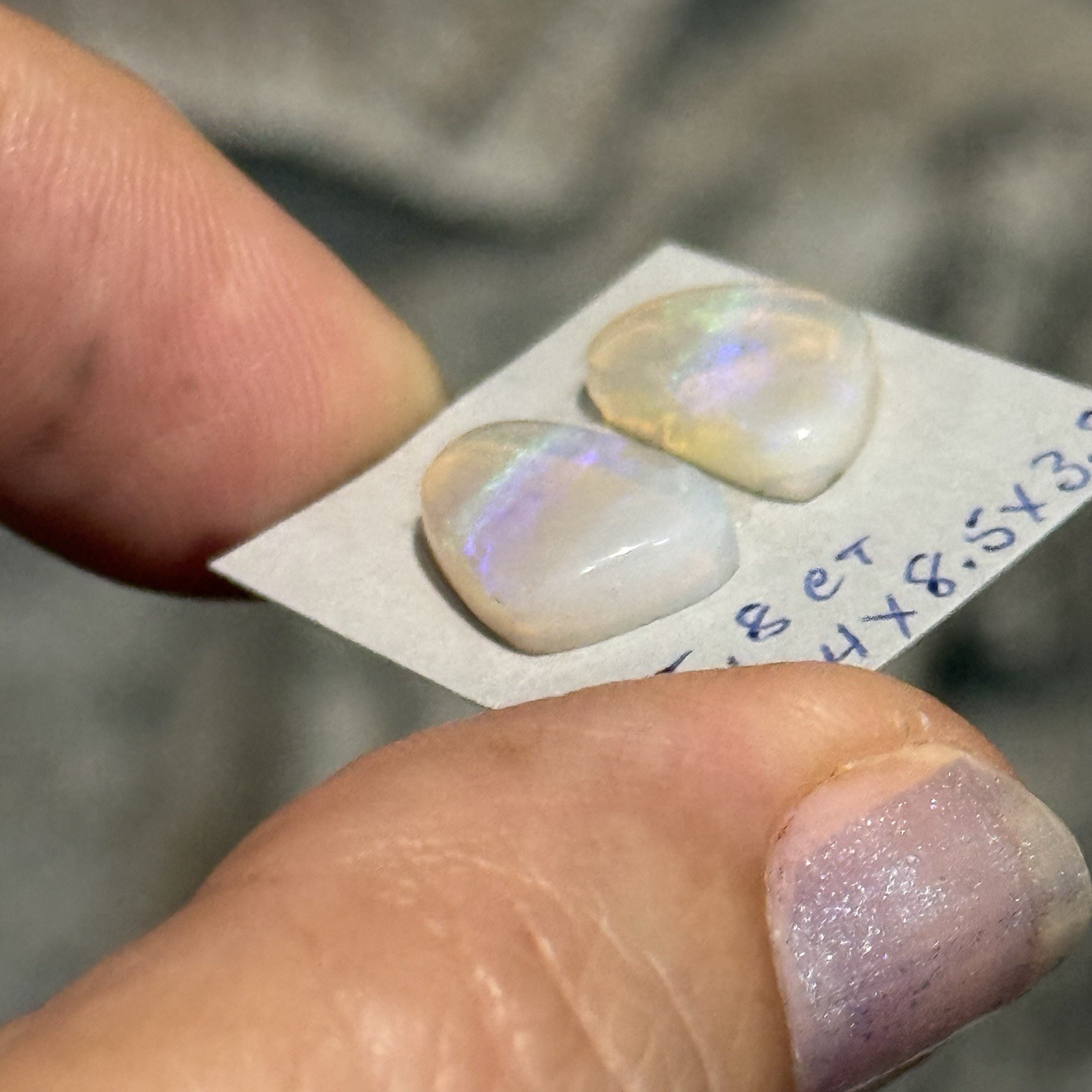 5.8ct 12.4×8.5×3.8mm Pair Clear Crystal Pipe Australian Opal Cabochon Gems