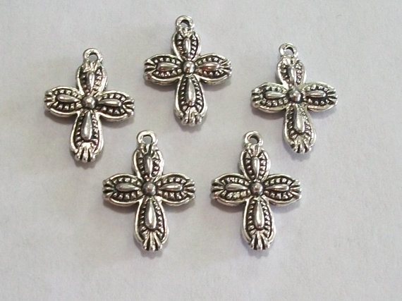 10 Pieces Pretty Antique Silver Cross Charms
