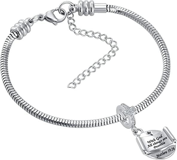 Pandora Cross Charm With God All Things Are Possible Bible Religious Dangle Bead