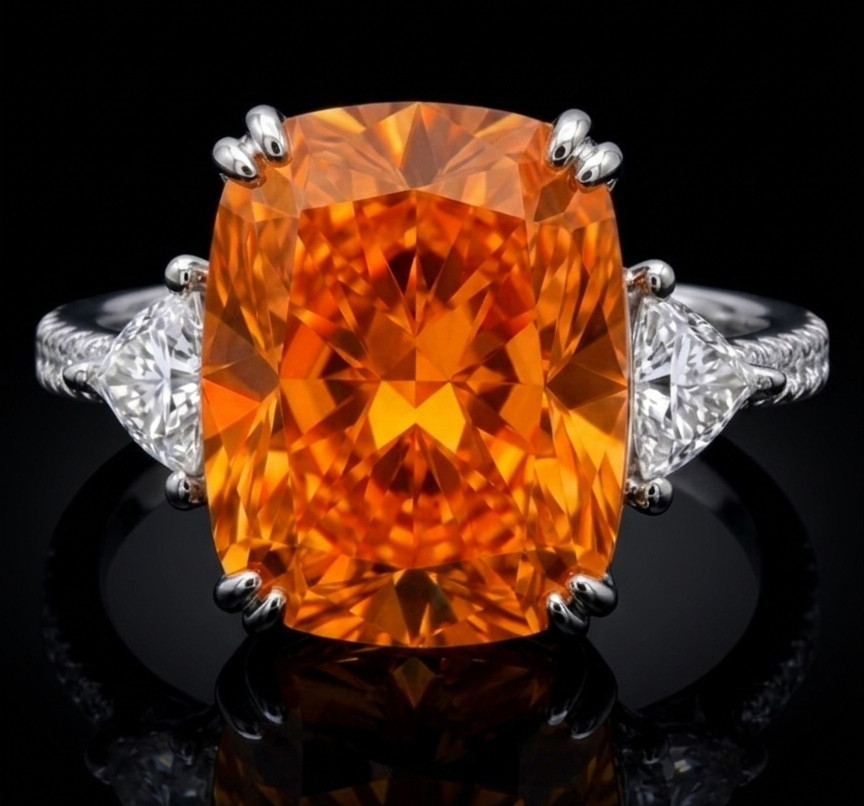 8.00 Ct Certified Cushion Cut Orange Natural Diamond Ring VVS1 White Gold Finish