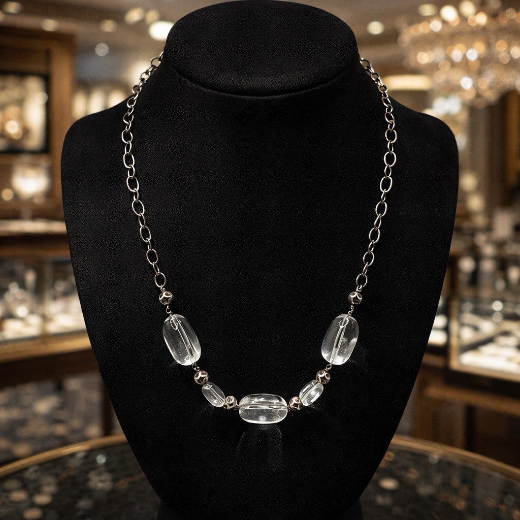 Vtg Quartz Crystal Necklace – 17” Silvertone Chain – 1990s – Presidium Tested