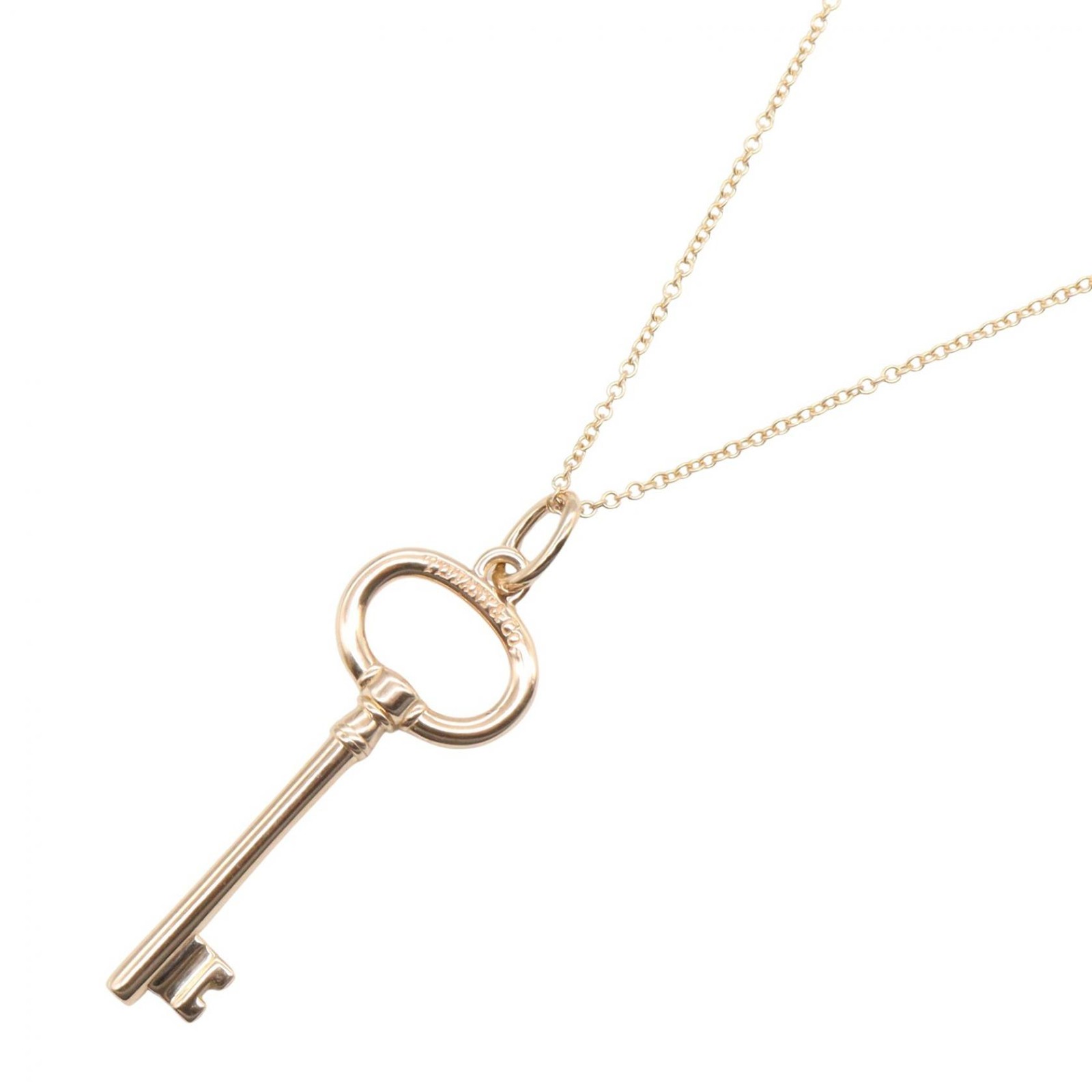 TIFFANY＆CO Oval Key Necklace Pendant 51cm 18KRG Pink Rose Gold Used Women