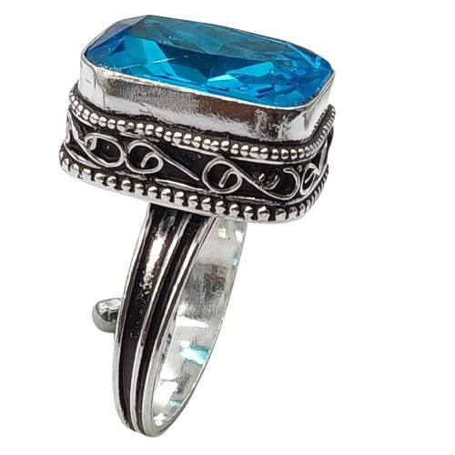 Blue Topaz Hydro Gemstone Antique Silver Plated Ring US Size-11 A 1327