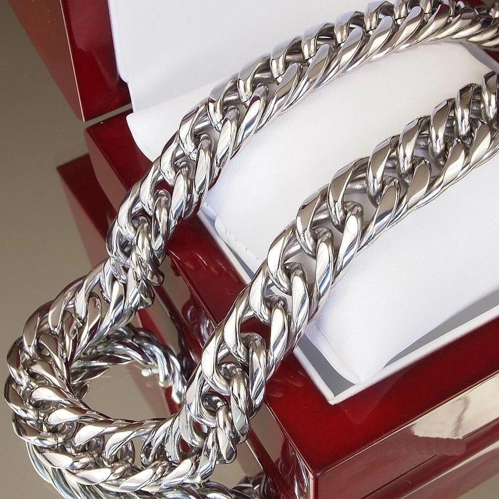 16mm/20mm Silver Tone Stainless Steel Curb Cuban Link Chain Necklace for Men