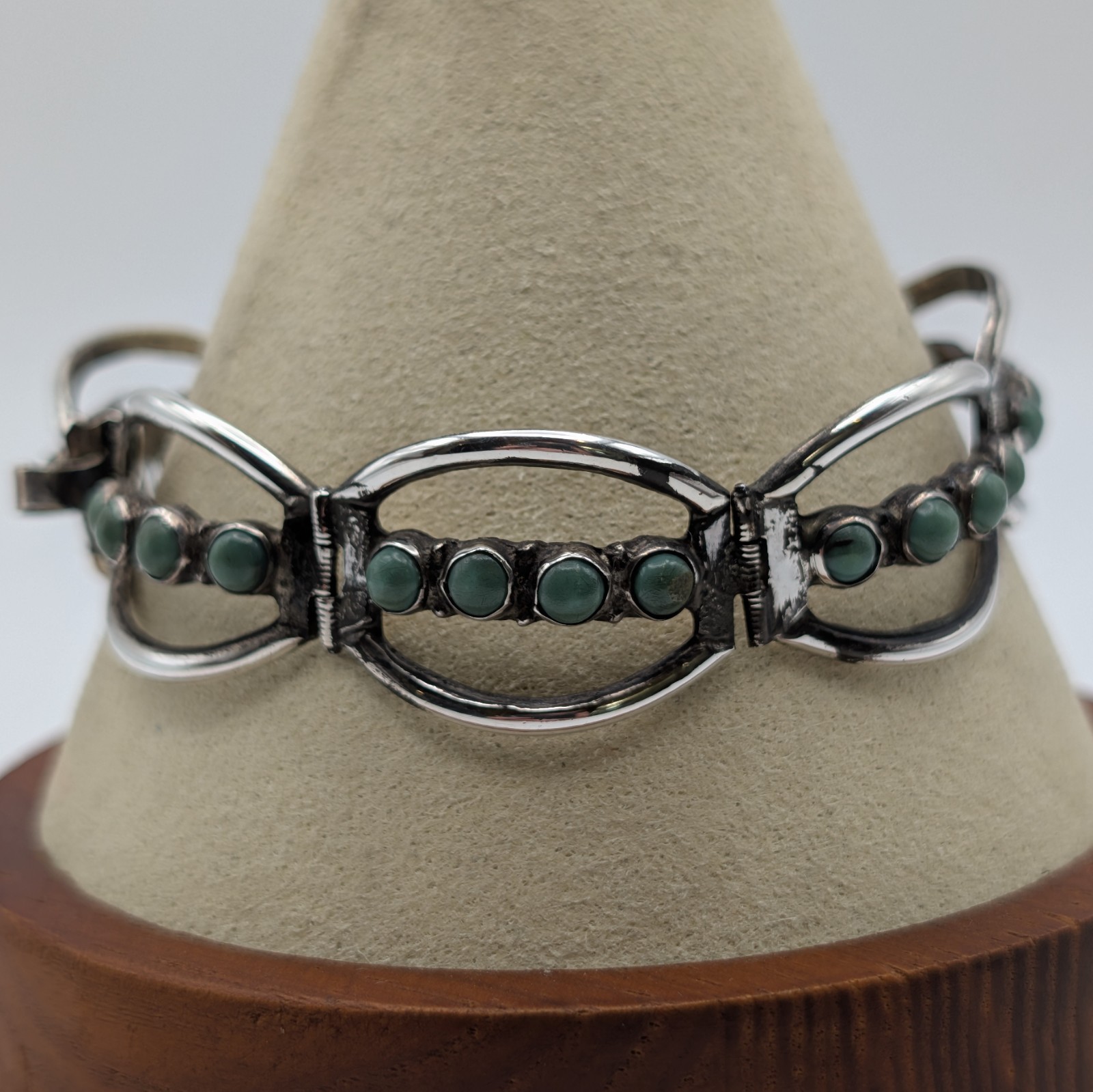 Vintage Taxco Sterling Silver Turquoise Link Bracelet Hecho En Mexico 925