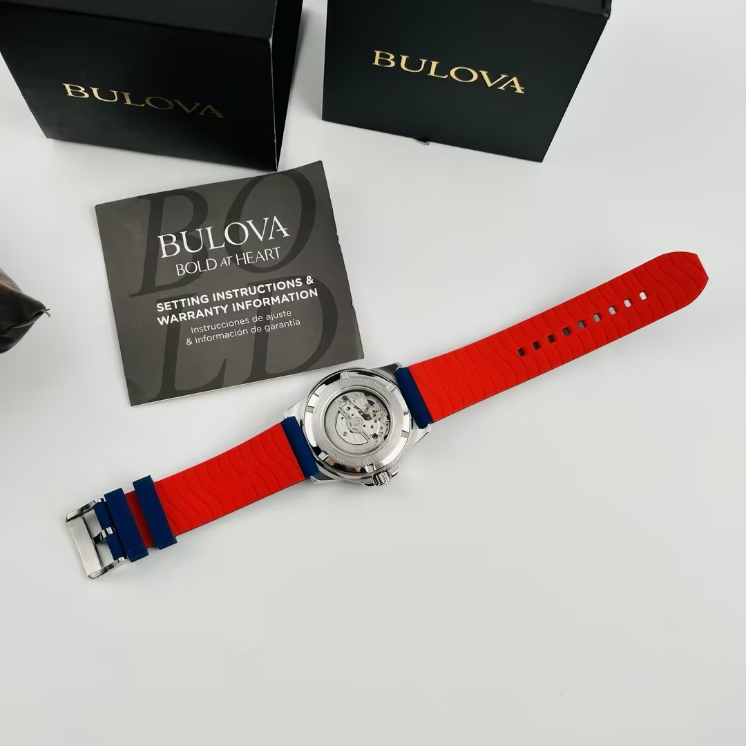 Bulova Marine Star 98A225 White Dial Silicon Strap Men Automatic Watch New 45mm