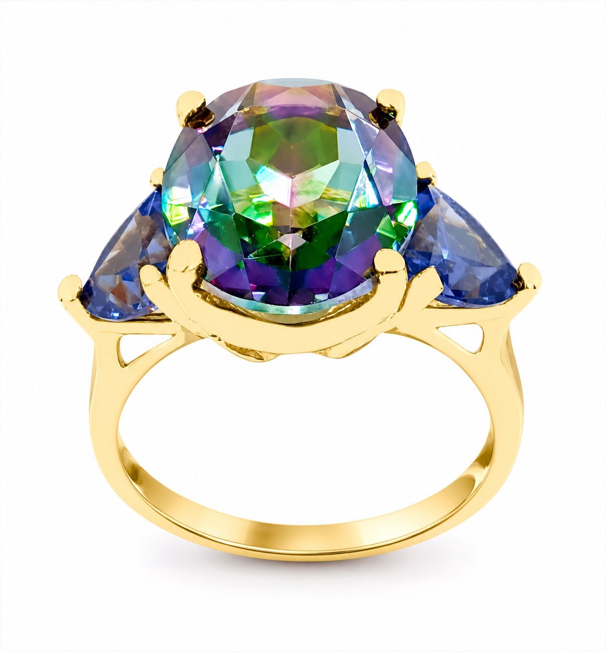 LAB CREATED MYSTIC TOPAZ 7.21 Ct & TANZANITE RING 10k SOLID GOLD – Made in USA