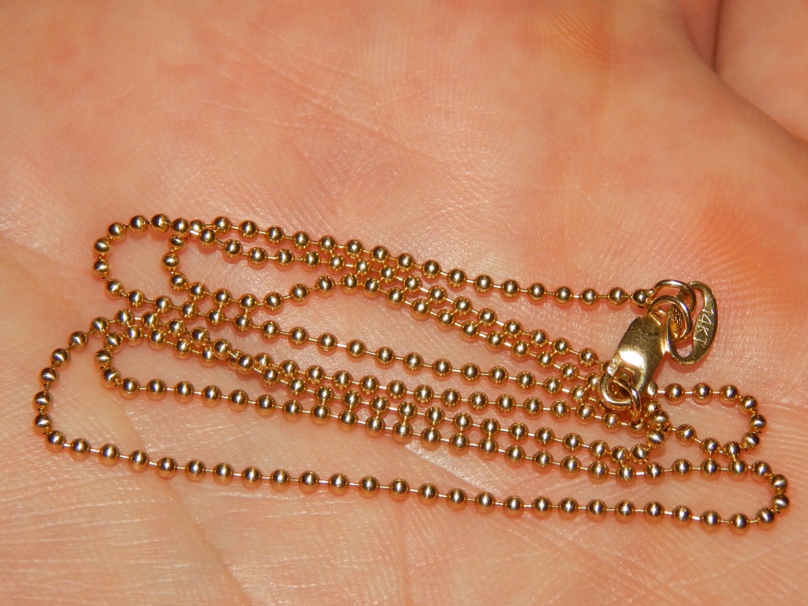 14K YELLOW GOLD ITALIAN 1.25 MM BEAD BALL LINK NECKLACE 16.5 INCH LONG