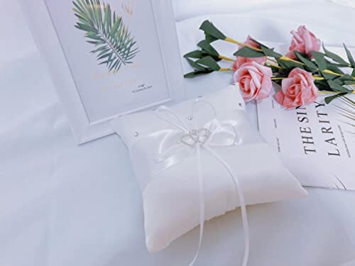 Ring Pillow,Pearls Ring Cushion, Ring Bearer, Ring 1 PACK White Heart Shape