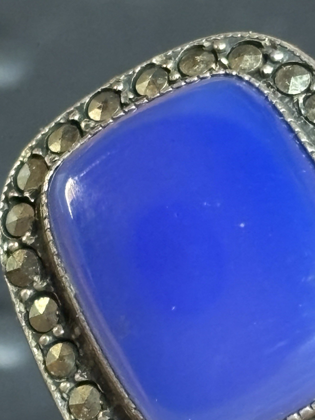 Vintage Sterling Silver Lapis Lazuli Marcasite Statement Ring Sz 3.75