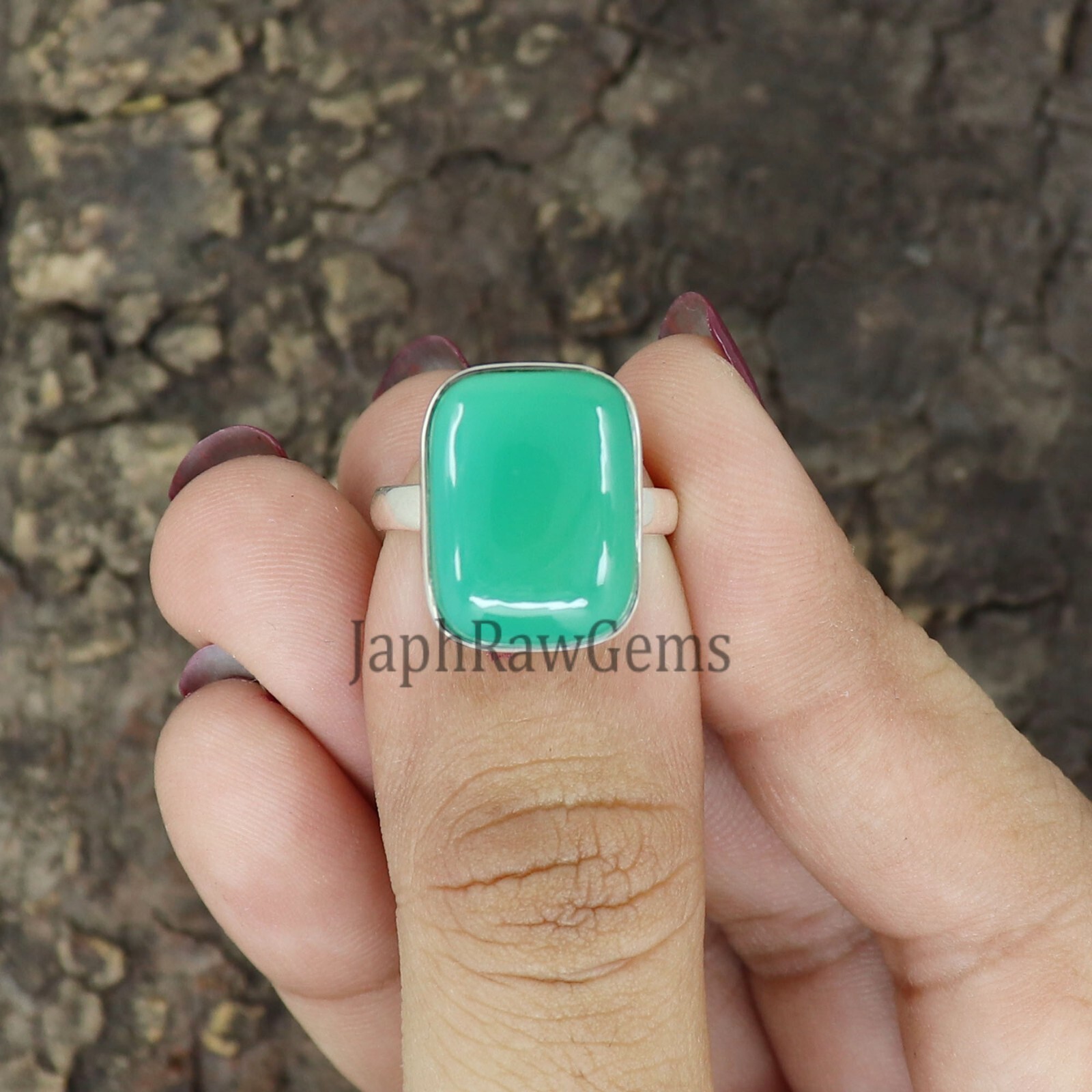 925 Sterling Silver Ring Natural Chrysoprase Gemstone Gift For Her Jewelry
