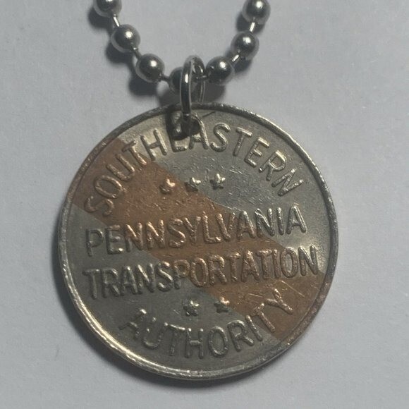 SEPTA Transit Token Pendant Necklace On 24” Dog Tag Style Chain. Great Gift 🎁