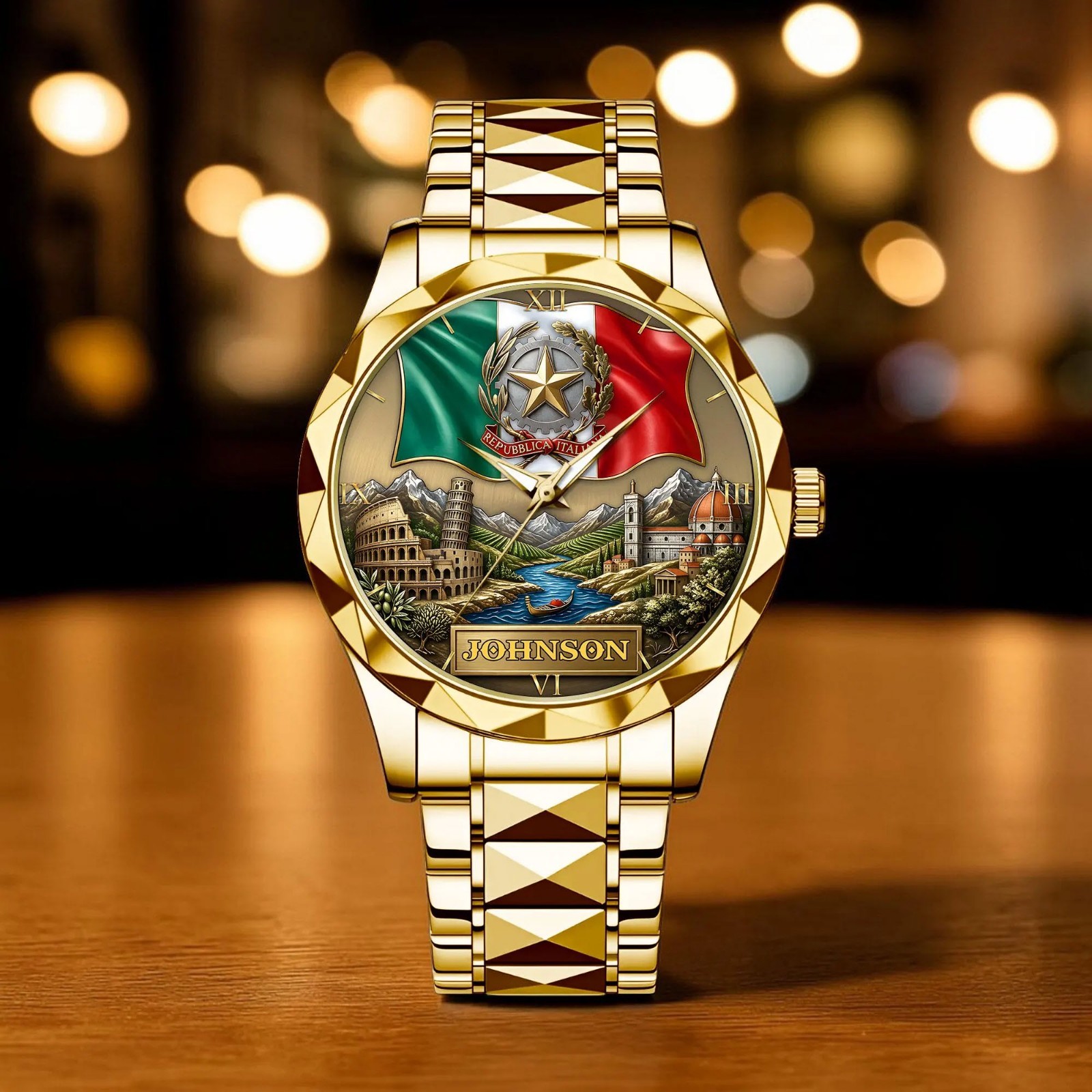 Custom Italy Flag Wrist Watch Personalized Rome Colosseum Landmark Gift for Men
