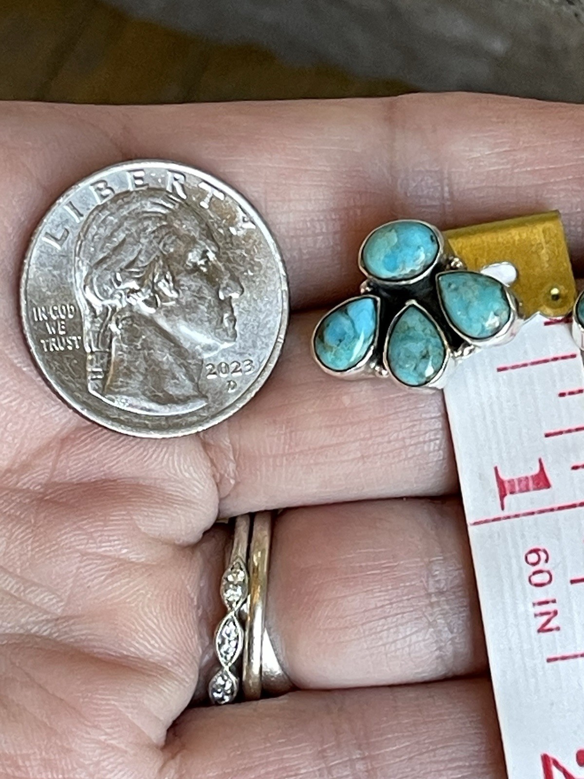 Native American Style Sterling Silver Turquoise Cluster Earrings Southwest Boho