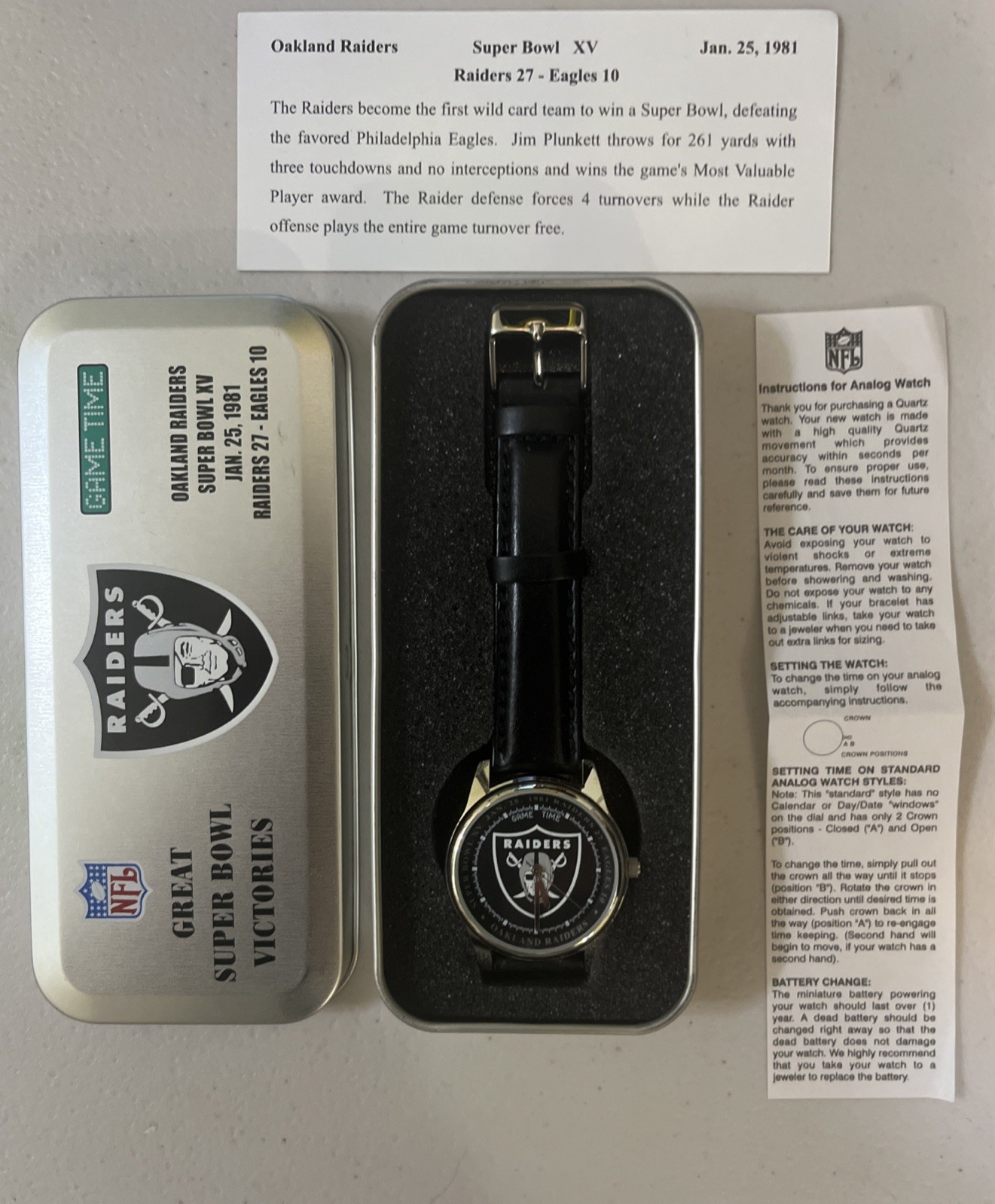 Authentic NFL Vintage Oakland Raiders Super Bowl XV 1981 Victory Leather Watch