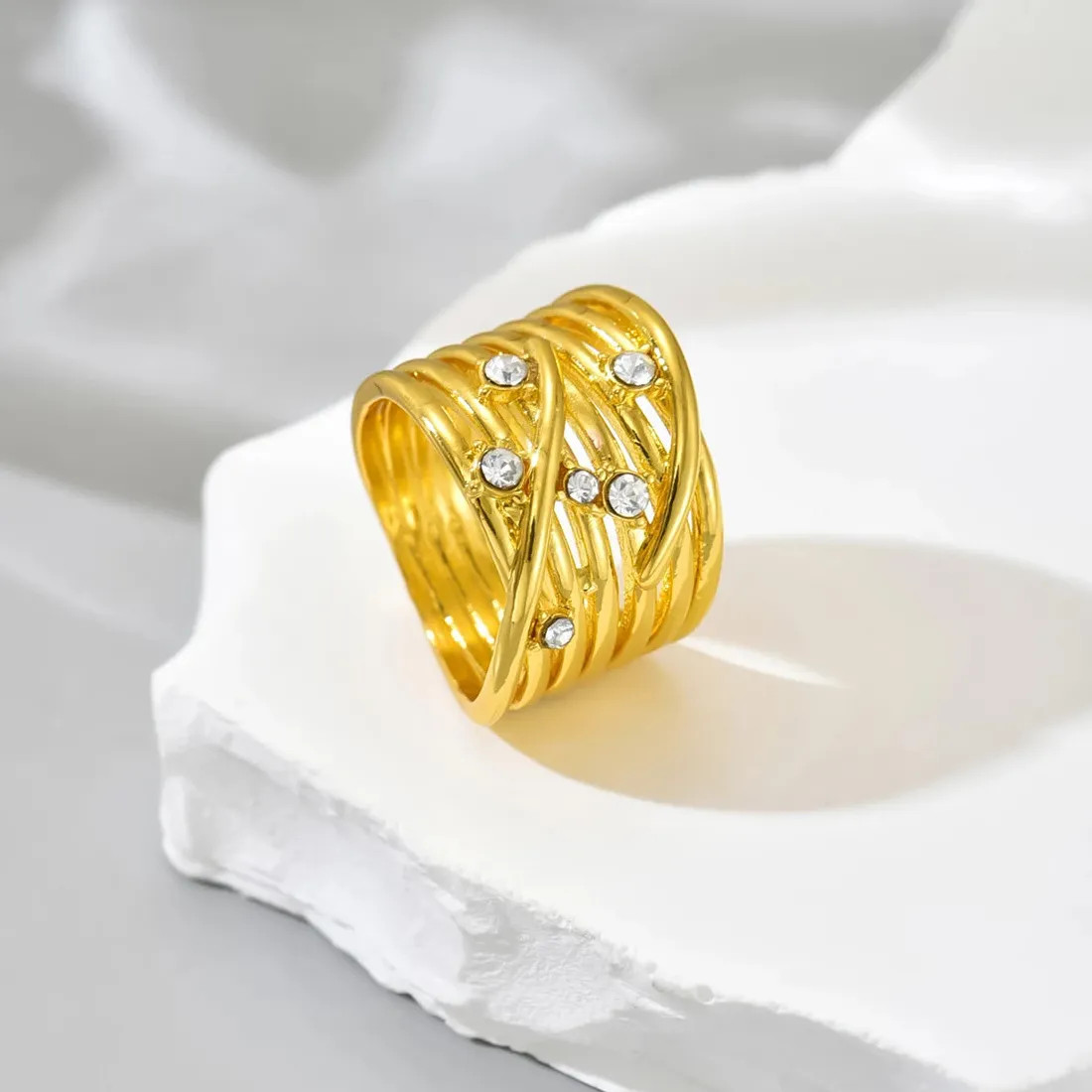 Multilayer Zircon Geometry Ring for Women Zinc Alloy Trendy Jewelry Accessory