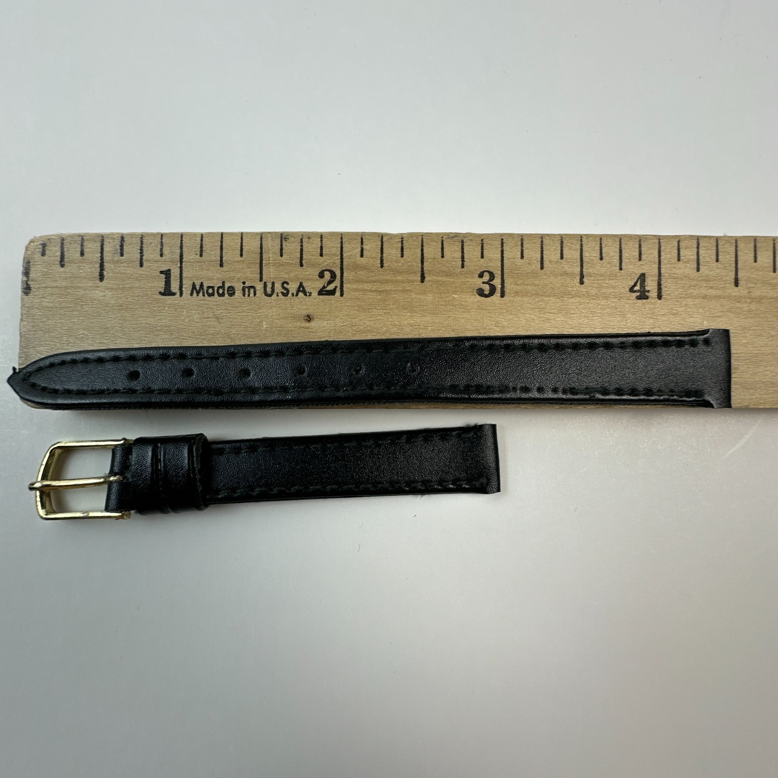 Womens Watch Bands Black 13mm Genuine Leather Two Piece Strap Gold Buckle Flat