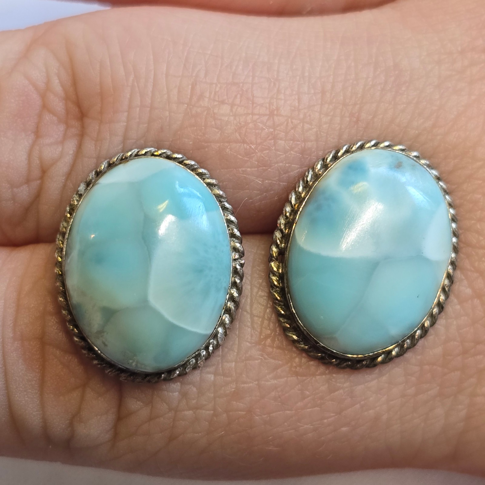Sterling Silver Earrings 7.69g Fine Jewelry Larimar Look Studs *READ*