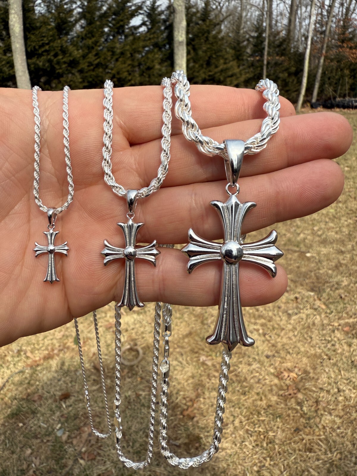 Gothic Cross Plain Real 925 Sterling Silver Pendant Necklace Hearts Of Chrome
