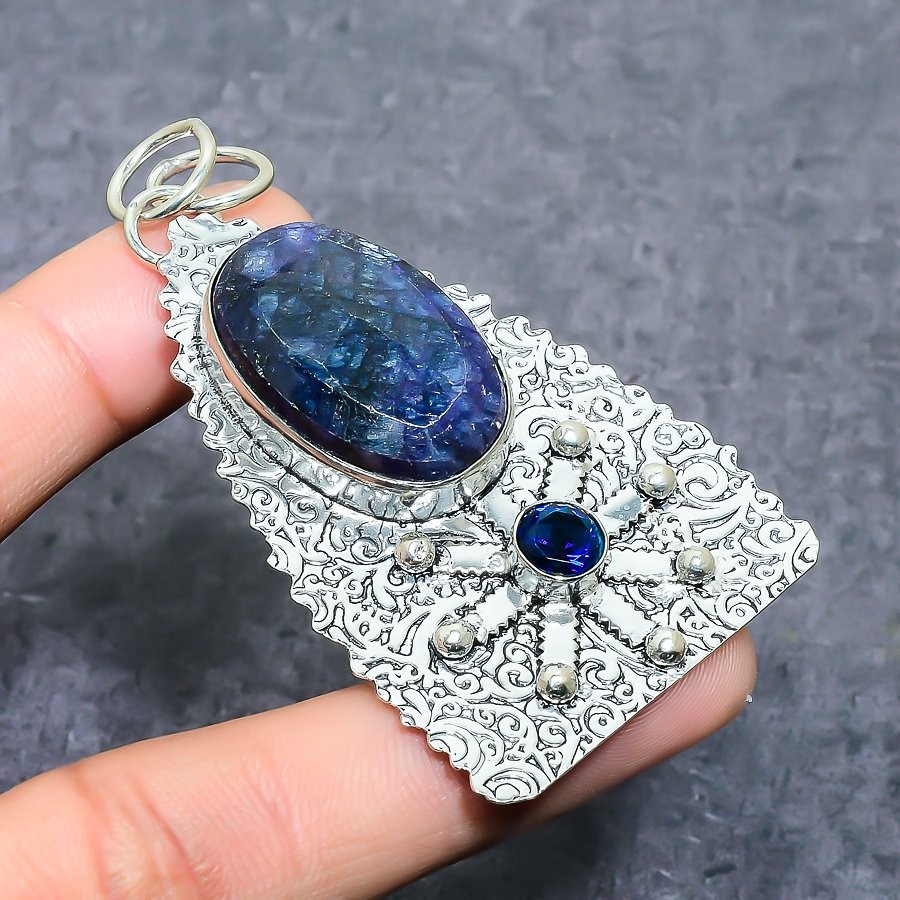 Blue Sapphire, Topaz Gemstone 925 Sterling Silver Jewelry Pendant 2.56″