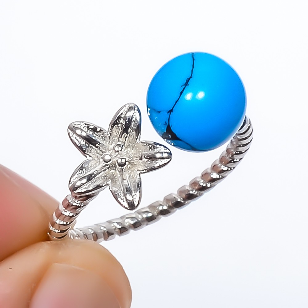 Turquoise Gemstone 925 Silver Plated Ring Adjustable (R177)