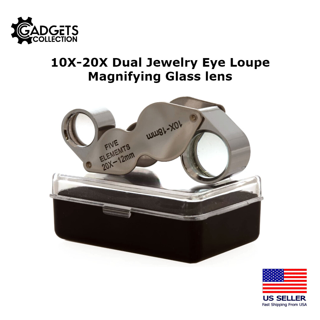 2-Pack 10X 20X DUAL Jewelers Jewelry Eye Loupe Optical Magnifying Glass Lens