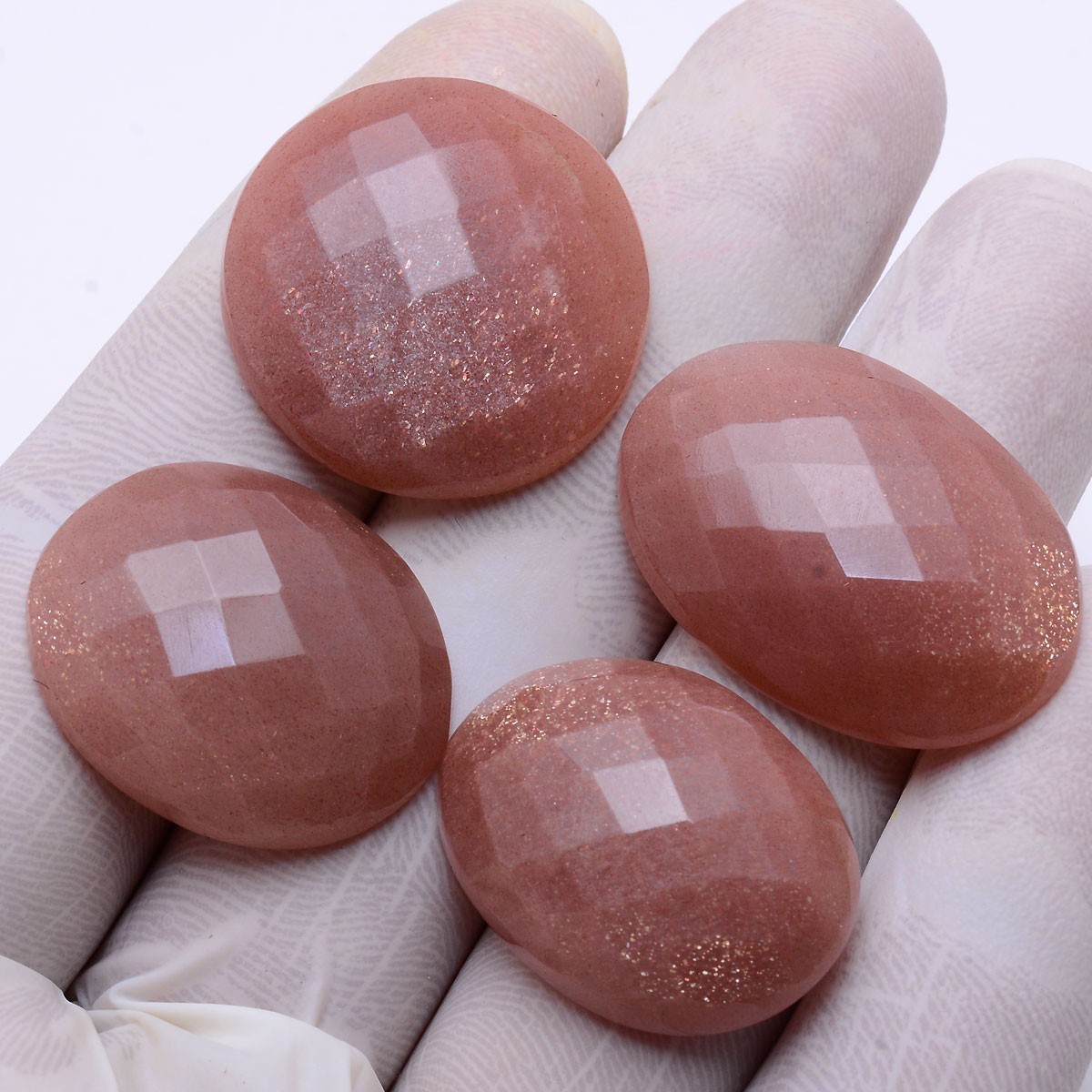 4 Pcs Natural Shiny Peach Moonstone Top Grade 25mm-29mm Checker Cut Gemstones