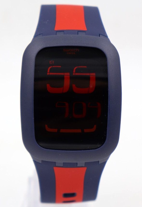 New Swiss Swatch TOUCH DARK BLUE & RED Digital Watch 39mm SURN101D $100