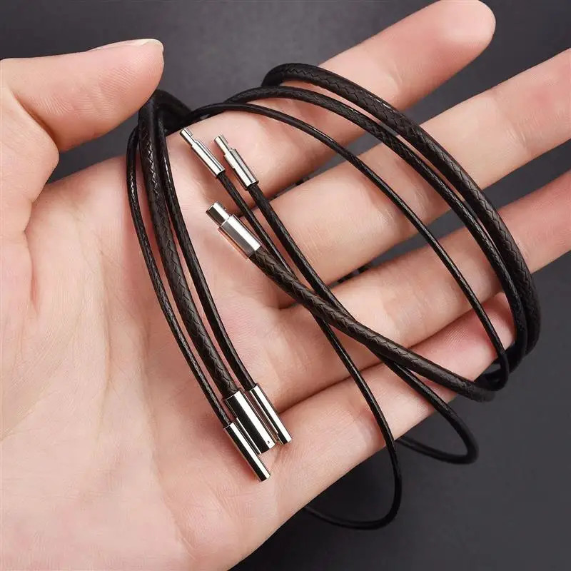 45/50/60cm Leather Chain Necklace Leather Cord Wax Rope Chain With Stainless