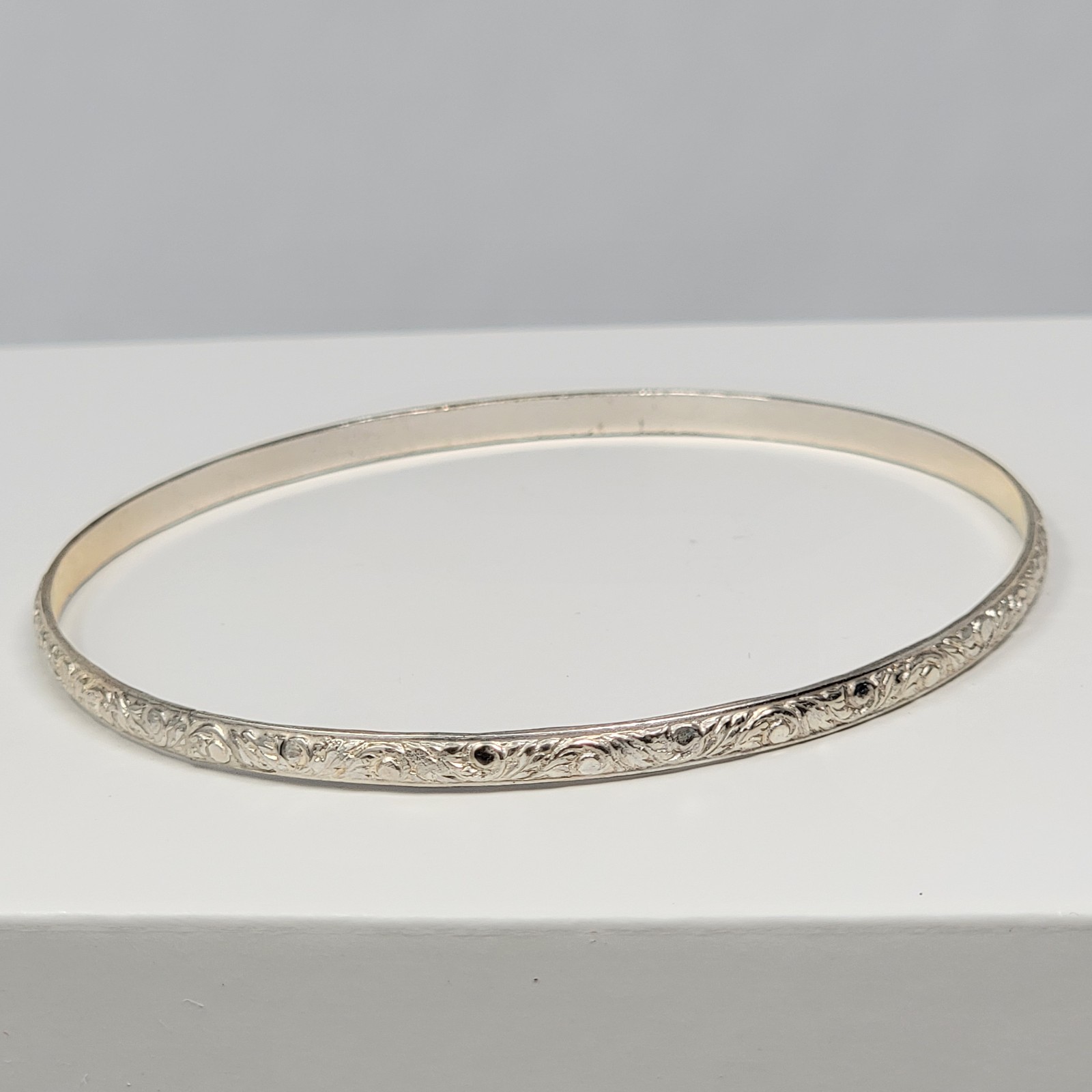 Vintage Sterling Silver 925 FANCY Bangle Bracelet Size 8.25″ 3.5mm