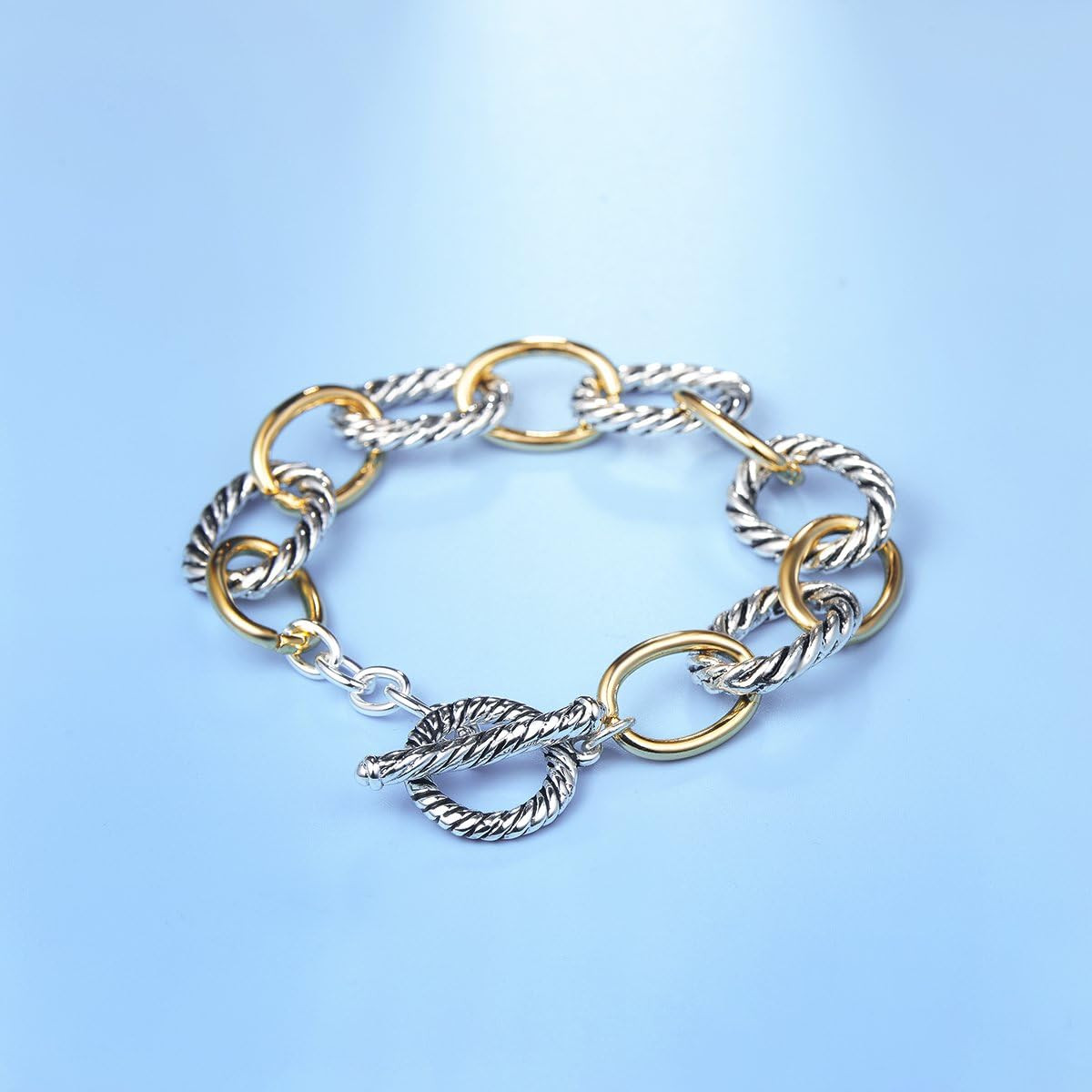 Twisted Cable Wire Link Chain Bracelet Two Tone Designer Brand Inspired Women Je