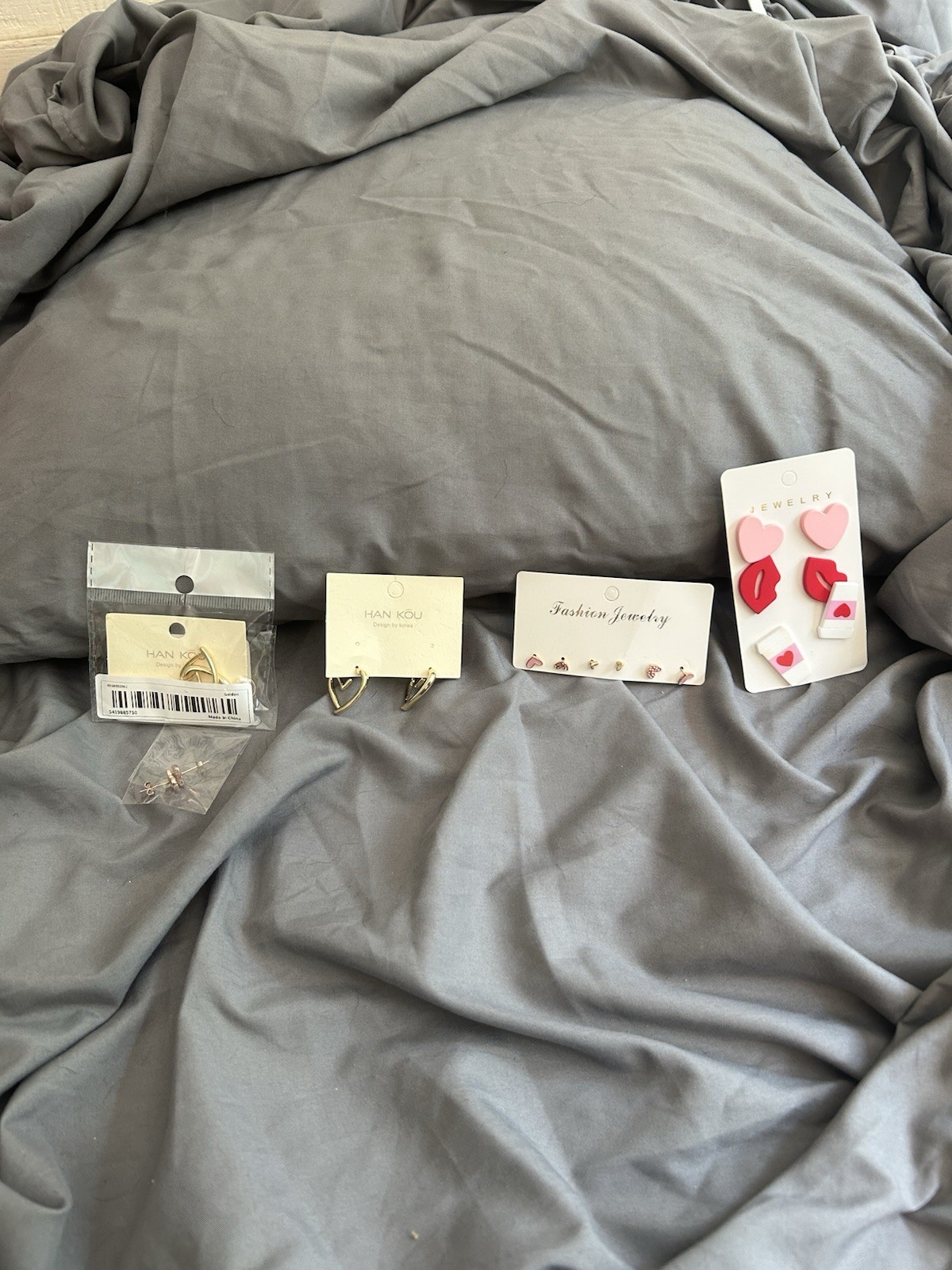 Jewelry Lot – Hearts, Bows And Books – Earrings And Necklace – Gold, Pink, Black