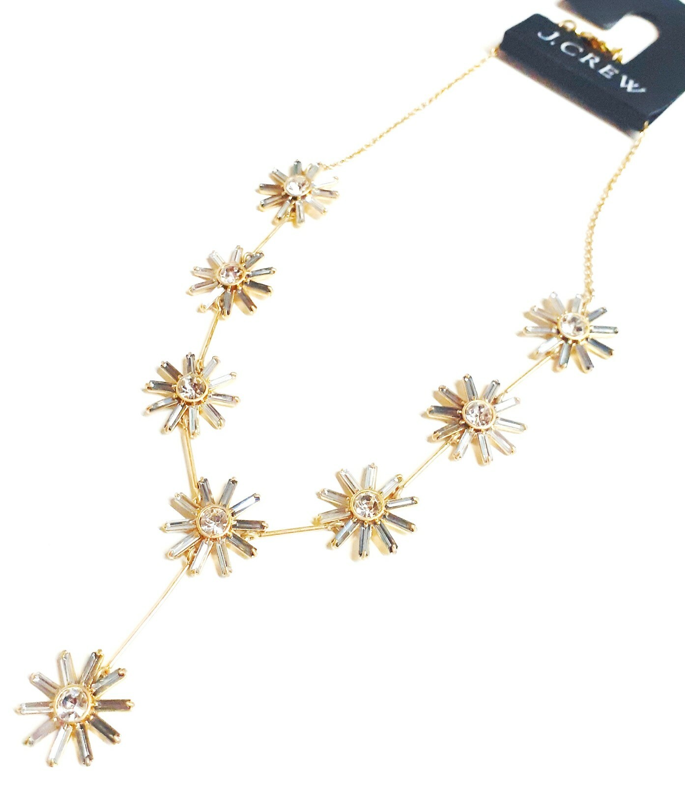 J.Crew Colorblock Crystal Flower Necklace in Black Diamond Gold Plated Brass NWT