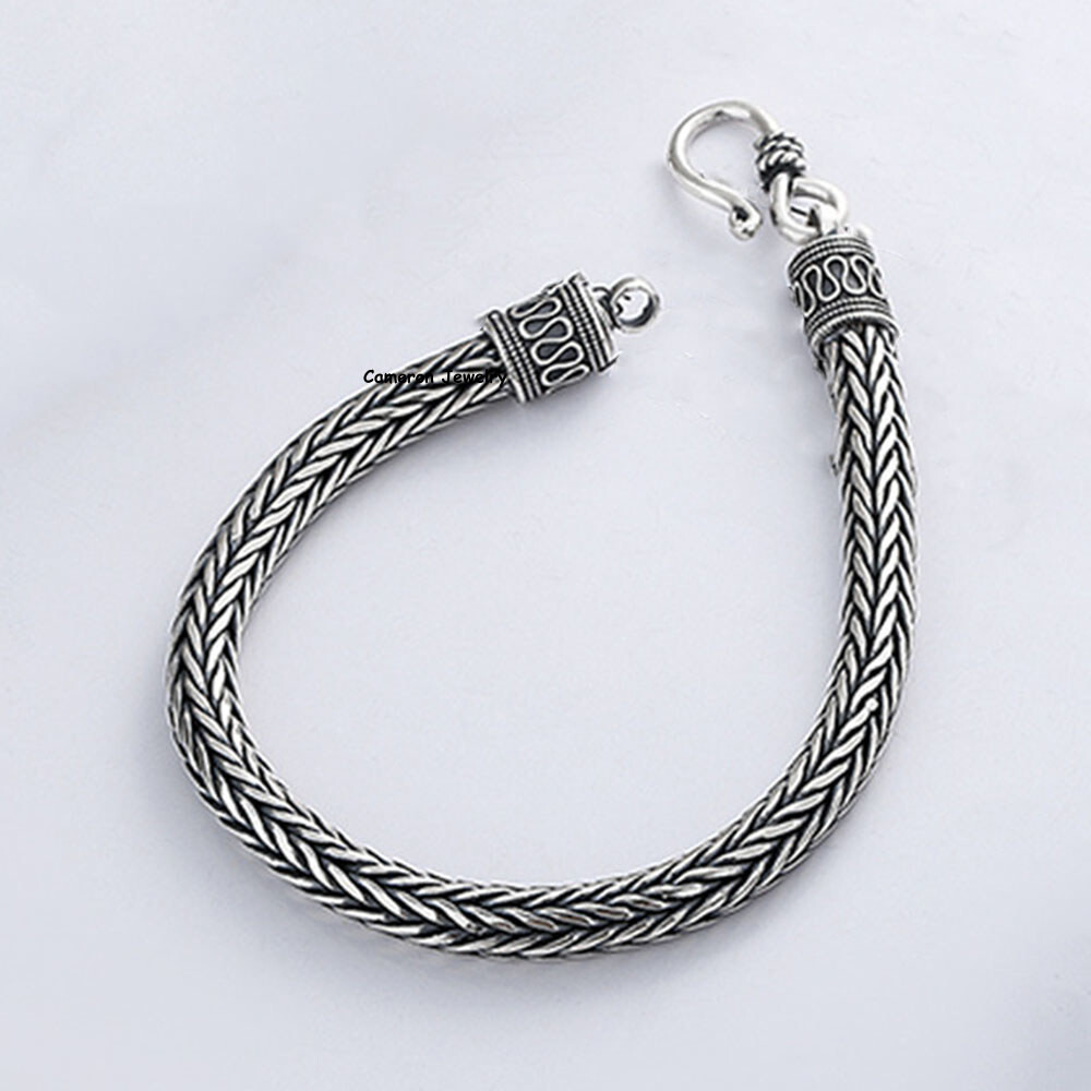 Solid 925 Sterling Silver Chain 6.5mm Braided Wheat Link Bracelet 7.9-8.3inch