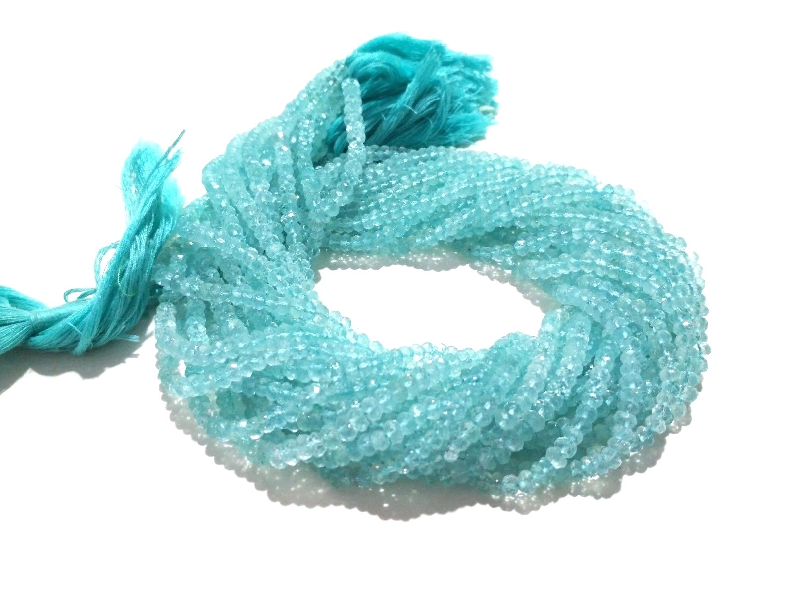 5 Strand Natural Aquamarine Rondelle Faceted 3-3.5mm Aquamarine Beads 12″inch