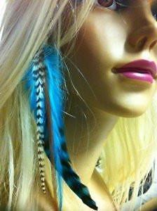 5 Feathers for Hair Extensions 4 -7 in Length Indian Blue Wide Fluffy Feathers f