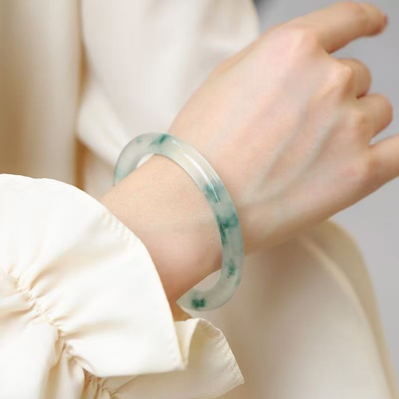 8MM Beautiful Natural Round Green Jade Jadeite Gemstone Bangle Bracelet 52-64mm