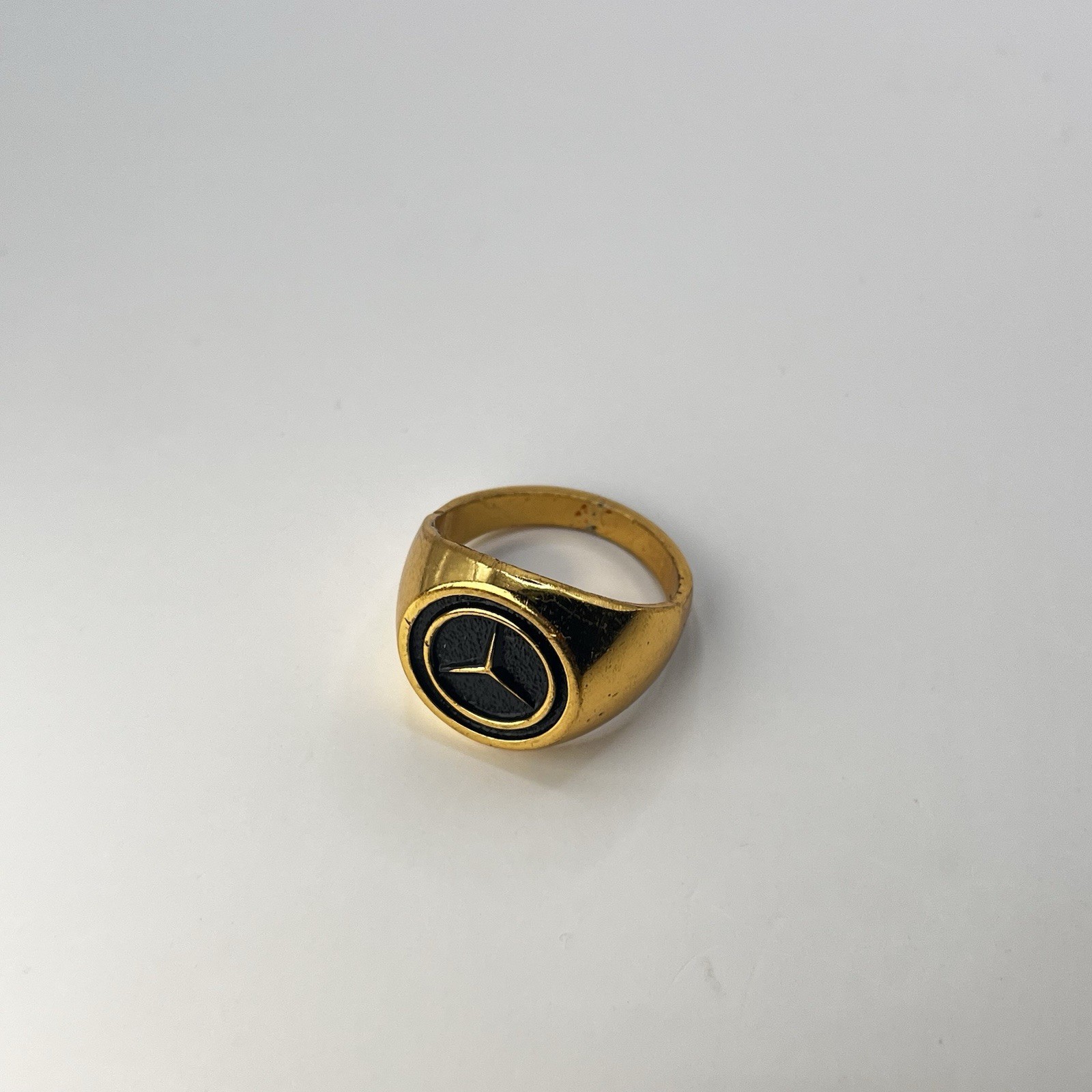 Gold Mercedes Style Logo Ring Black Emblem Mens Statement Fashion Jewelry