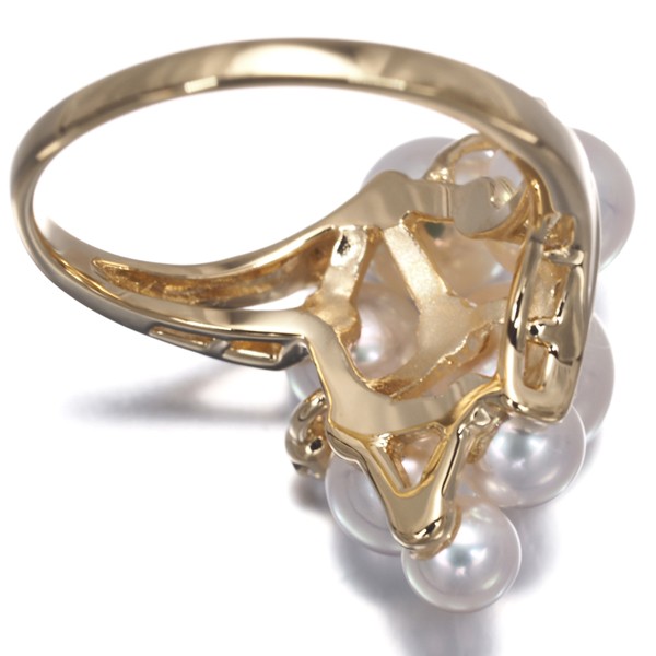 Auth Mikimoto Ring Baby Akoya Pearl 4.0-6.6mm Diamond US6-6.25 18K YG
