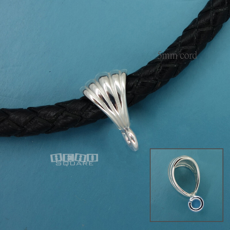 Large Solid Sterling Silver Shell Pendant Bail Connector w/Open Loop #33383