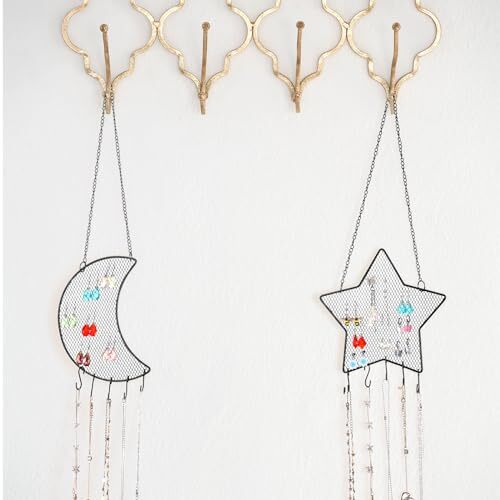 2 Pcs Wall Mount Earring Holder Organizer Jewelry Display Rack w/ Hanging Hooks