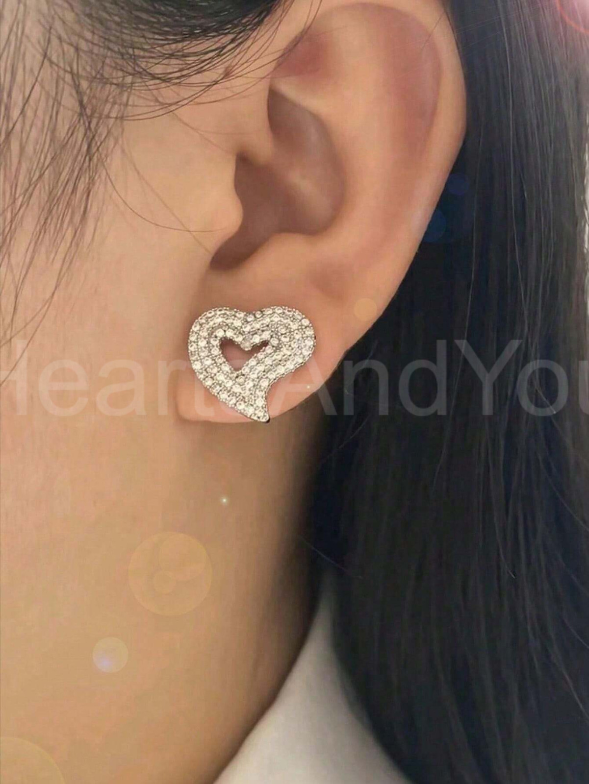 2ct Round Cut Moissanite Cluster Heart Valentine Stud Earrings White Gold Plated