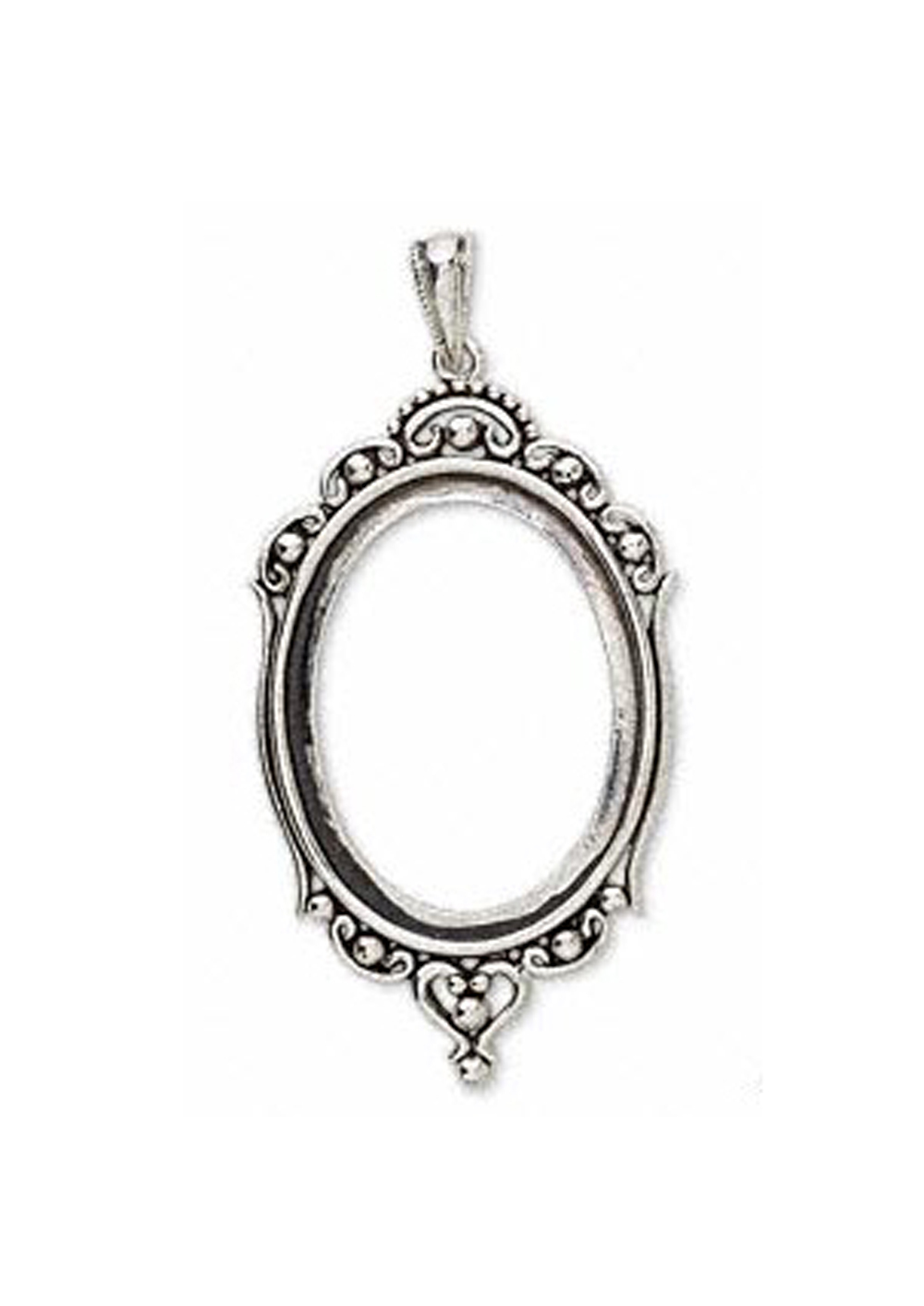 Antique Silver Plated Cabochon Pendant Setting 40MM